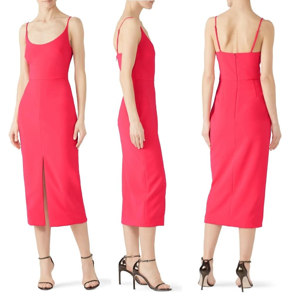 Christian Siriano Coral Slip Dress Sleeveless Bodycon Slit Crepe Party Holiday 6